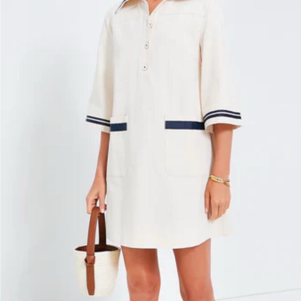 Cream Dress with Navy Accents